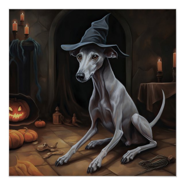 Italian Greyhound Pumpkins Halloween Scary  Poster (Front)