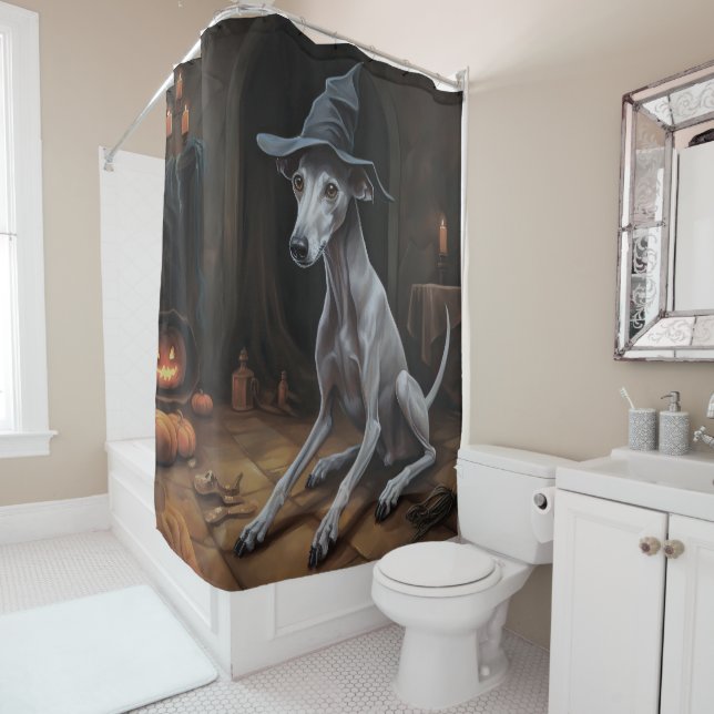 Italian Greyhound Pumpkins Halloween Scary  Shower Curtain (In Situ)