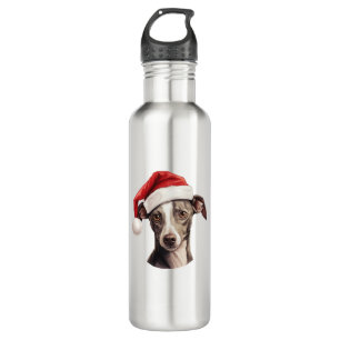 Italian Greyhound Santa Hat Christmas Sweater Pet  710 Ml Water Bottle