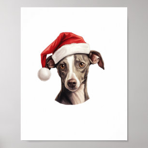 Italian Greyhound Santa Hat Christmas Sweater Pet Poster