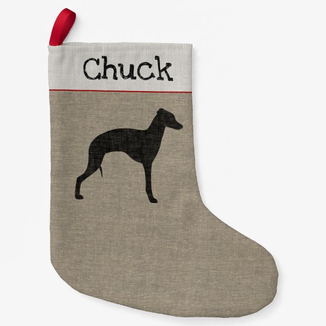 Italian Greyhound Silhouette Cute Iggy Dog Holiday Small Christmas Stocking (Front)