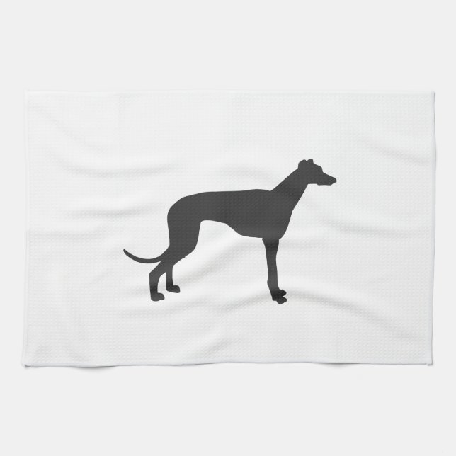 Italian Greyhound silhouette in black Tea Towel (Horizontal)