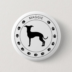 Italian Greyhound Silhouette With Paws And Text 6 Cm Round Badge
