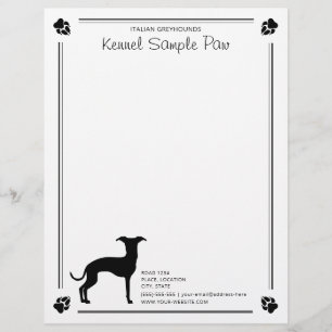 Italian Greyhound Silhouette With Paws And Text Custom Letterhead