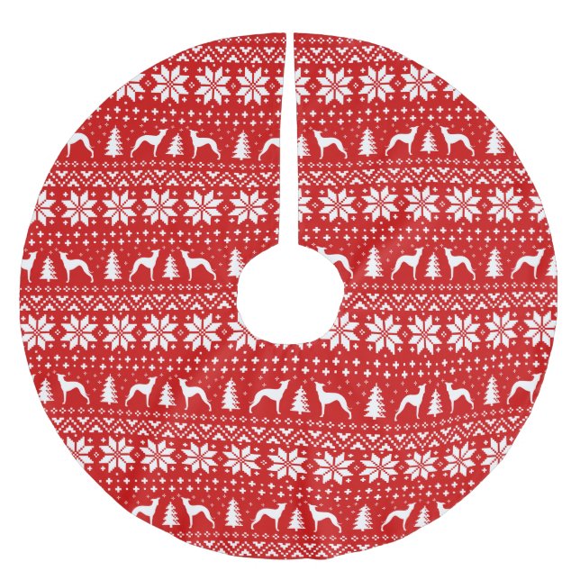 Italian Greyhound Silhouettes Christmas Pattern Brushed Polyester Tree Skirt (Front)