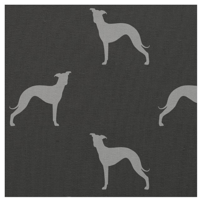 Italian Greyhound Silhouettes Grey and Black Iggy Fabric (Close Up)