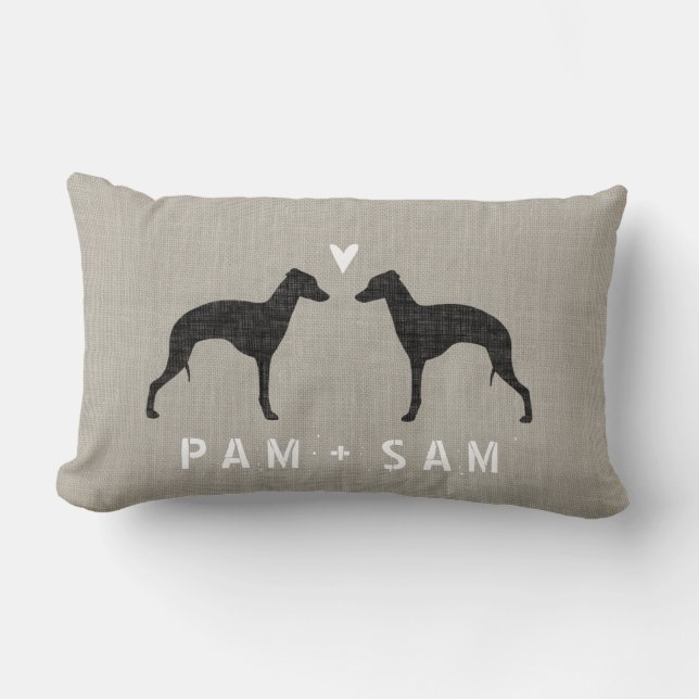 Italian Greyhound Silhouettes Love - Personalise Lumbar Cushion (Front)