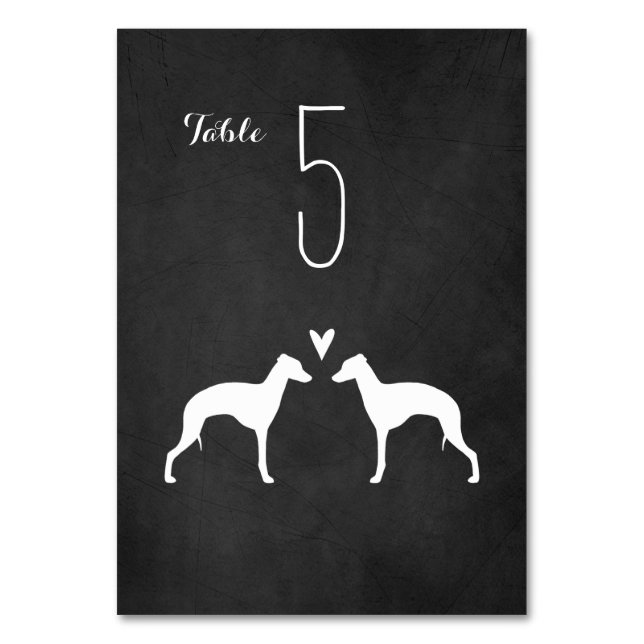 Italian Greyhound Silhouettes Wedding Reception Table Number (Front)