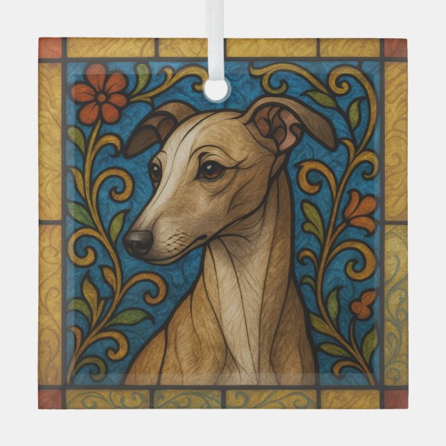 Italian Greyhound "Stained Glass"  Glass Tree Decoration (Front)