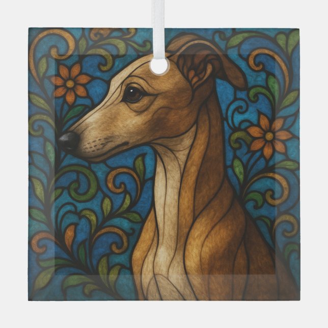 Italian Greyhound "Stained Glass"  Glass Tree Decoration (Front)