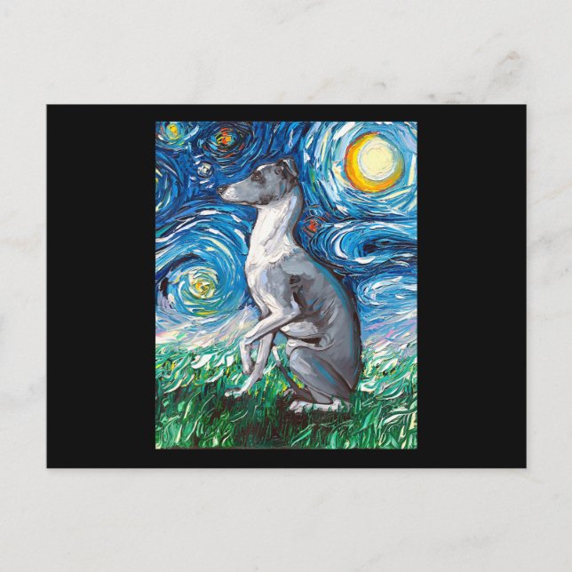 Italian Greyhound Starry Night Whippet Dog Art Postcard (Front)
