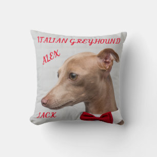 ITALIAN GREYHOUND THROW PILLOW WITH NAMES/MESSAGE.