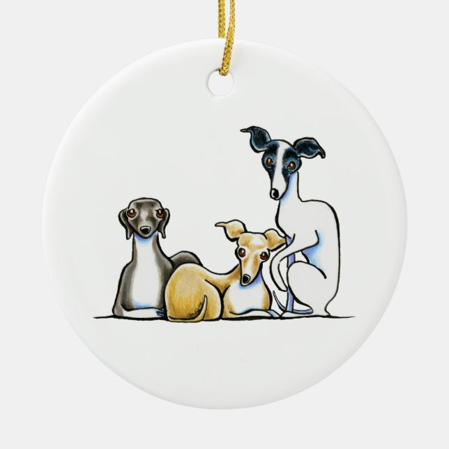 Italian Greyhound Trio Ceramic Tree Decoration (Front)
