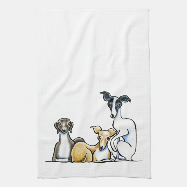 Italian Greyhound Trio Tea Towel (Vertical)