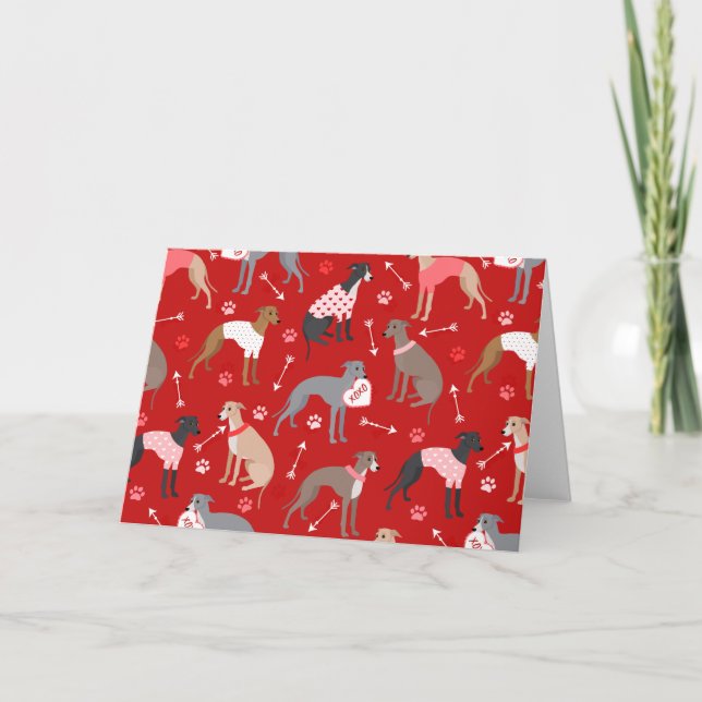 Italian Greyhound Valentine Pattern Holiday Card (Front)