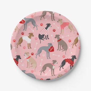 Italian Greyhound Valentine Pattern Paper Plate