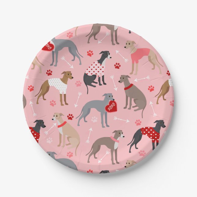 Italian Greyhound Valentine Pattern Paper Plate (Front)