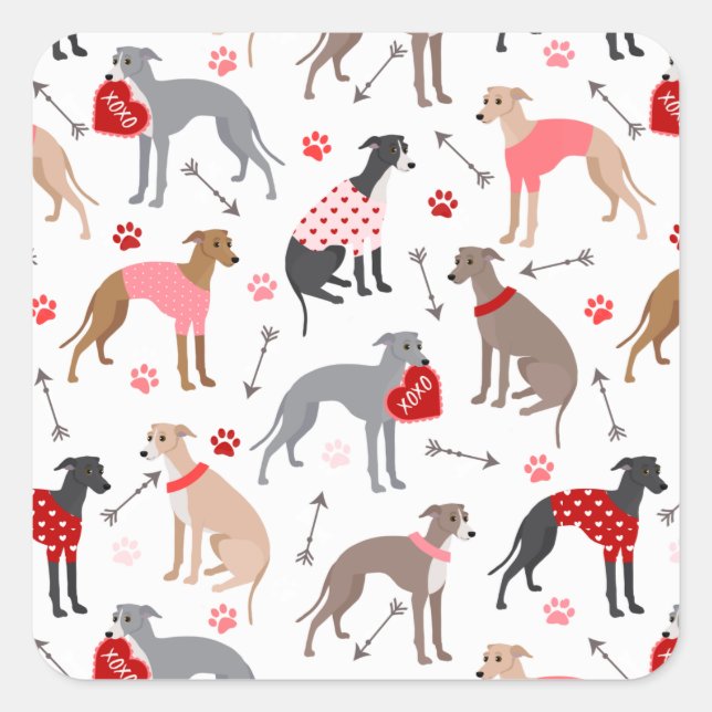 Italian Greyhound Valentine Pattern Square Sticker (Front)