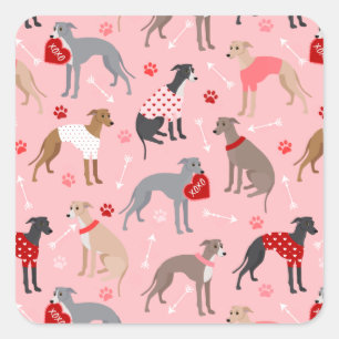 Italian Greyhound Valentine Pattern Square Sticker