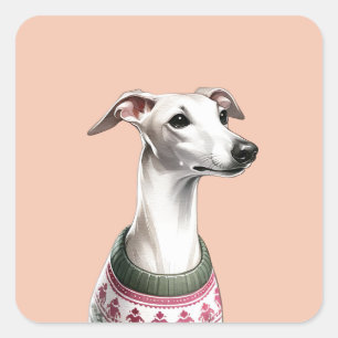 Italian Greyhound Watercolor Christmas Sweater Square Sticker