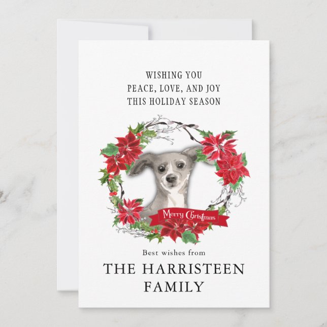 Italian Greyhound Watercolor Poinsettia Christmas Holiday Card (Front)