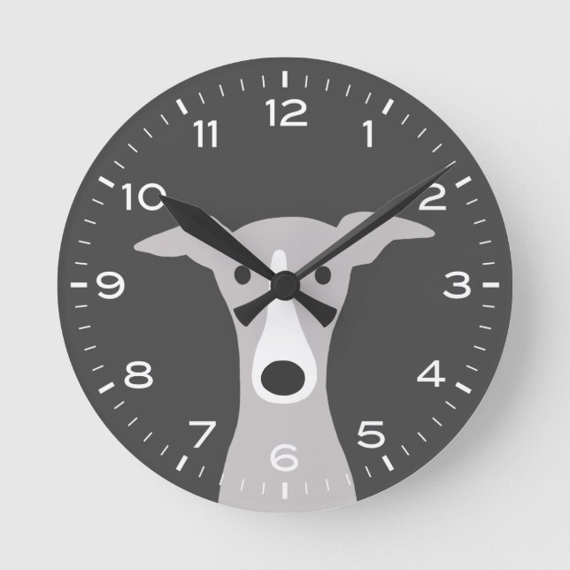 Italian Greyhound Whippet Cute Cartoon Dog Round Clock (Front)