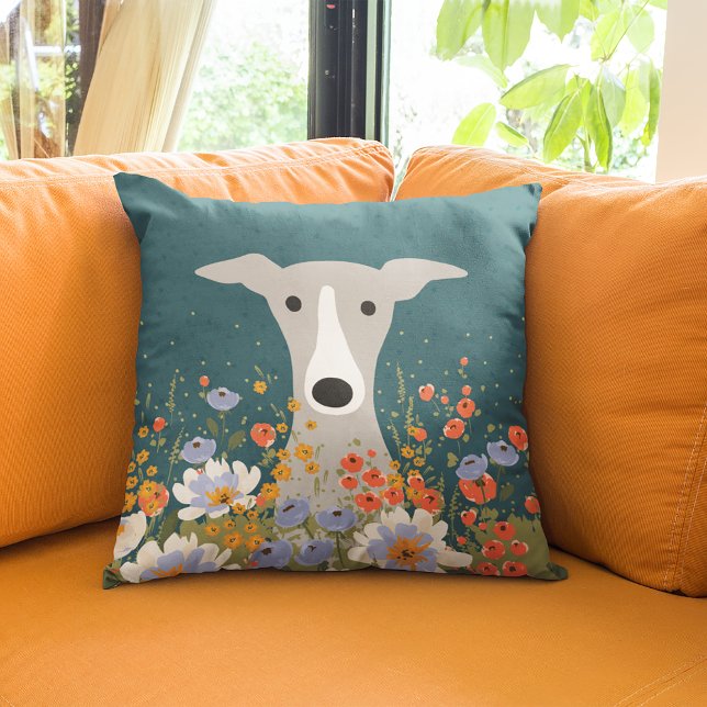 Italian Greyhound Whippet Cute Dog Floral Cushion (Creator Uploaded)
