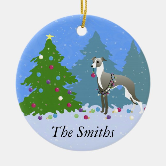 Italian Greyhound Whippet Decorating Christmas Tre Ceramic Tree Decoration (Front)