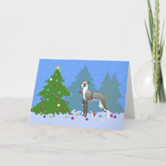 Italian Greyhound Whippet Decorating Christmas Tre Holiday Card