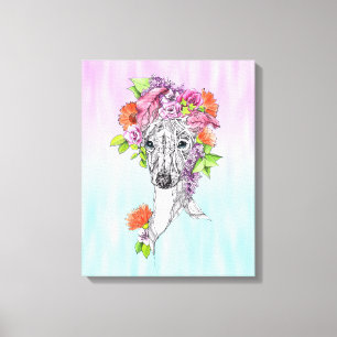 Italian greyhound whippet dog drawing flowers art canvas print