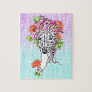 Italian greyhound whippet dog drawing flowers art jigsaw puzzle