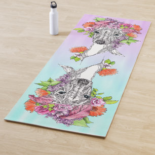 Italian Greyhound Whippet dog Drawing Flowers art Yoga Mat
