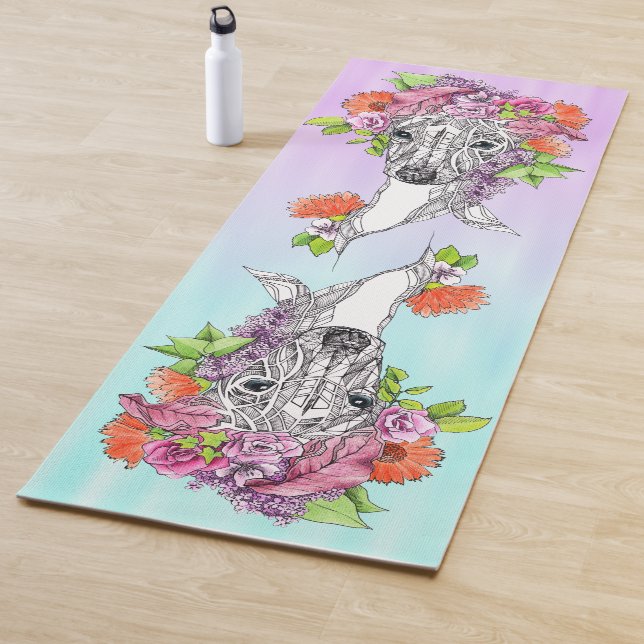 Italian Greyhound Whippet dog Drawing Flowers art Yoga Mat (In Situ)