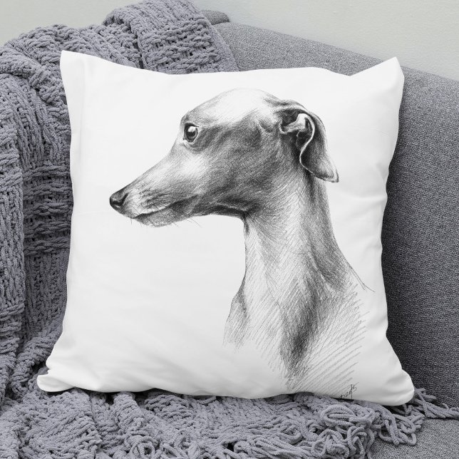 Italian Greyhound Whippet dog portrait drawing art Cushion (Creator Uploaded)