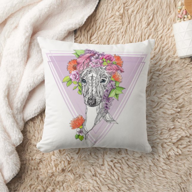 Italian greyhound whippet dog portrait flowers art cushion (Blanket)