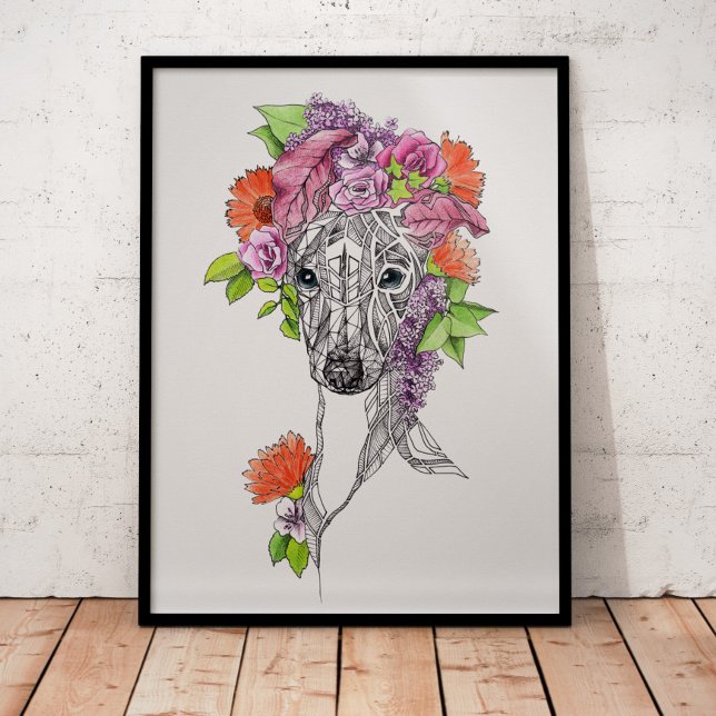 Italian greyhound whippet dog portrait flowers art poster (Creator Uploaded)