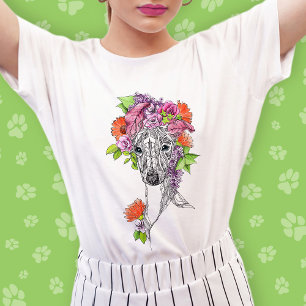 Italian greyhound whippet dog portrait flowers art T-Shirt