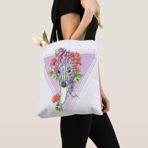 Italian greyhound whippet dog portrait flowers art tote bag