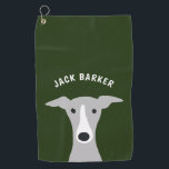 Italian Greyhound Whippet Dog with Custom Name Golf Towel<br><div class="desc">Dog lover golf towel. Cute illustration of a Whippet or Italian Greyhound dog with grey and white colours. Customise with name or initials for a fun personalised gift!</div>