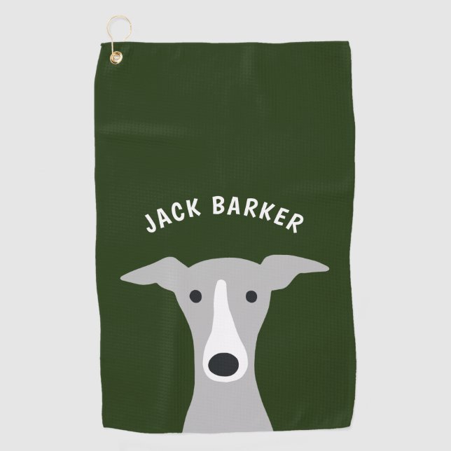 Italian Greyhound Whippet Dog with Custom Name Golf Towel (Front)
