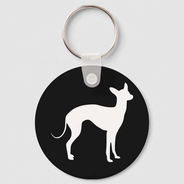 Italian Greyhound White on Black Key Ring (Front)