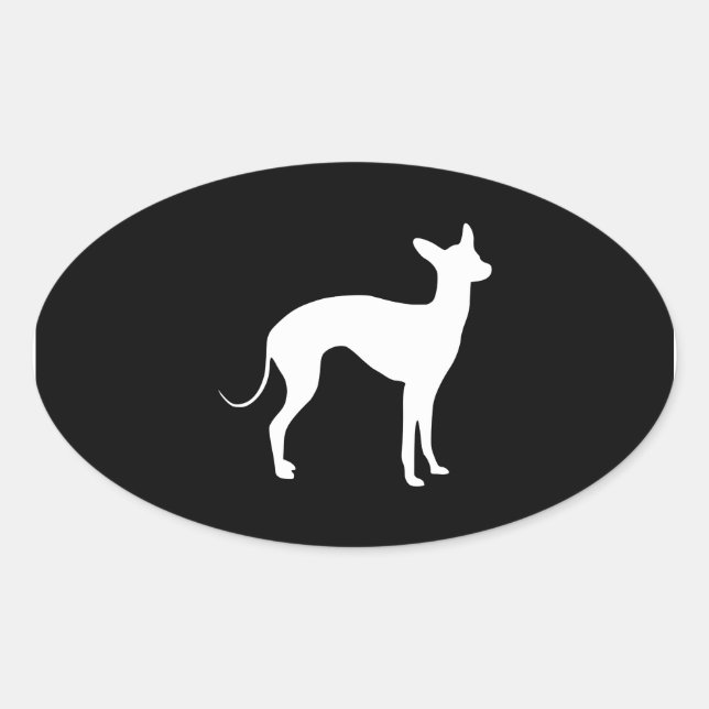 Italian Greyhound White on Black Oval Sticker (Front)