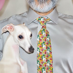 Italian Greyhounds and Flowers Tie<br><div class="desc">Fun pattern featuring white Italian greyhounds and a bouquet of roses and daisies with a green chevron background.</div>