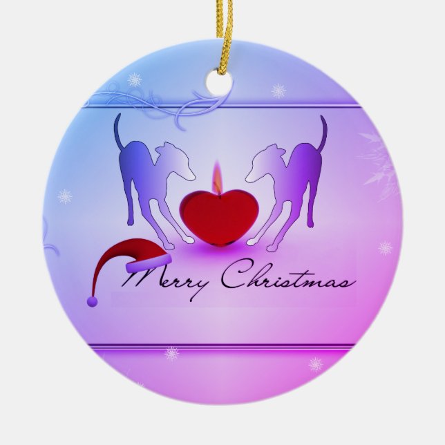 Italian Greyhounds Merry Christmas Ceramic Tree Decoration (Front)