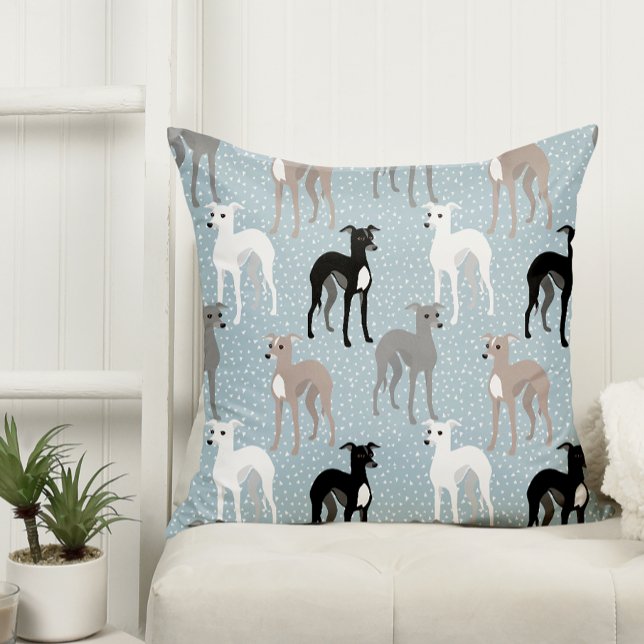 Italian Greyhounds Mid-Century Modern Blue Pattern Cushion (Creator Uploaded)