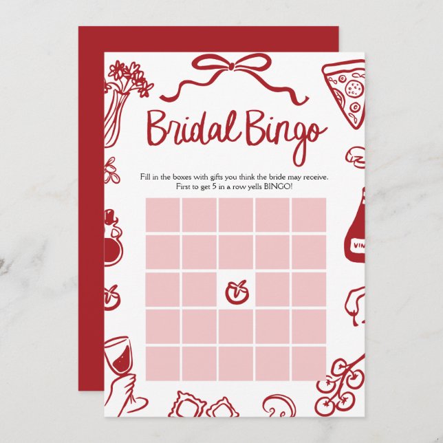 Italian Hand Drawn Amore Bridal Shower Bingo Game Invitation (Front/Back)