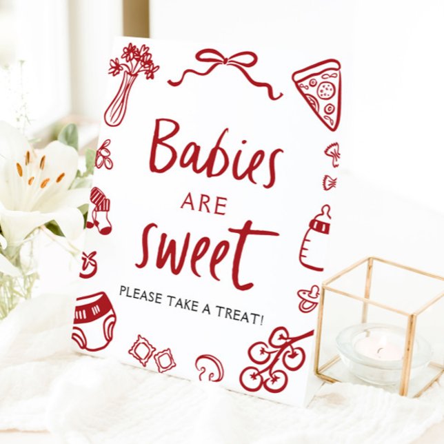 Italian Hand Drawn Babies Are Sweet Take a Treat Pedestal Sign (Italian Hand Drawn Babies Are Sweet Take a Treat Sign)