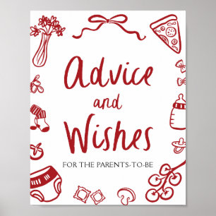 Italian Hand Drawn Baby Shower Advice and Wishes Poster