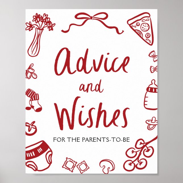 Italian Hand Drawn Baby Shower Advice and Wishes Poster (Front)
