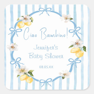 Italian Hand Drawn Coastal Lemon Baby Shower Square Sticker
